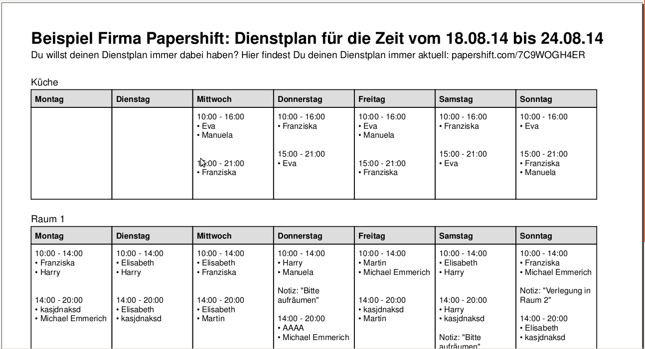 Dienstplan erstellen Online mit Papershift